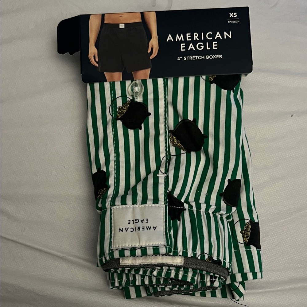 American Eagle Green and White Striped Boxers St Patricks Day